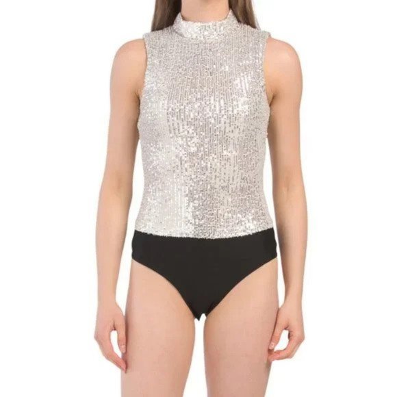 7 For All Mankind Silver Sequin Bodysuit - Picture 2 of 6